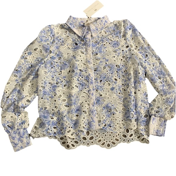 Caroline Constas White Blue Floral Eyelet Top - Size XS NWT Boho - Picture 1 of 10